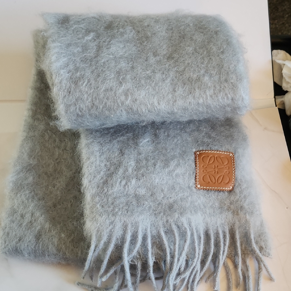 Loewe Anagram Gray Scarf with Fringe- Mohair